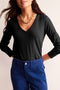 V-Neck Long Sleeve Relaxed Fit Pullover Top